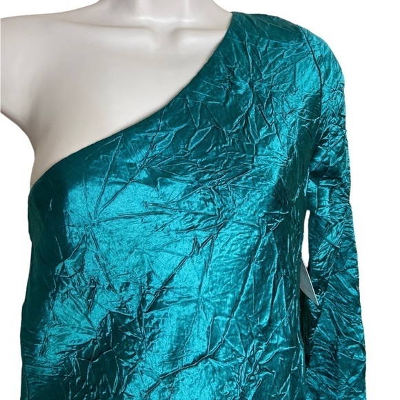 NWT Free People Third Form Running Water One Shoulder Mini Dress Green size 2 - Picture 3 of 5